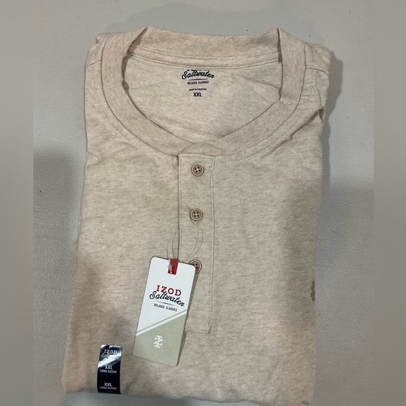 NWT Men’s Izod Saltwater Jersey Henley Top, Oatmeal Htr, 2XL - Picture 1 of 6